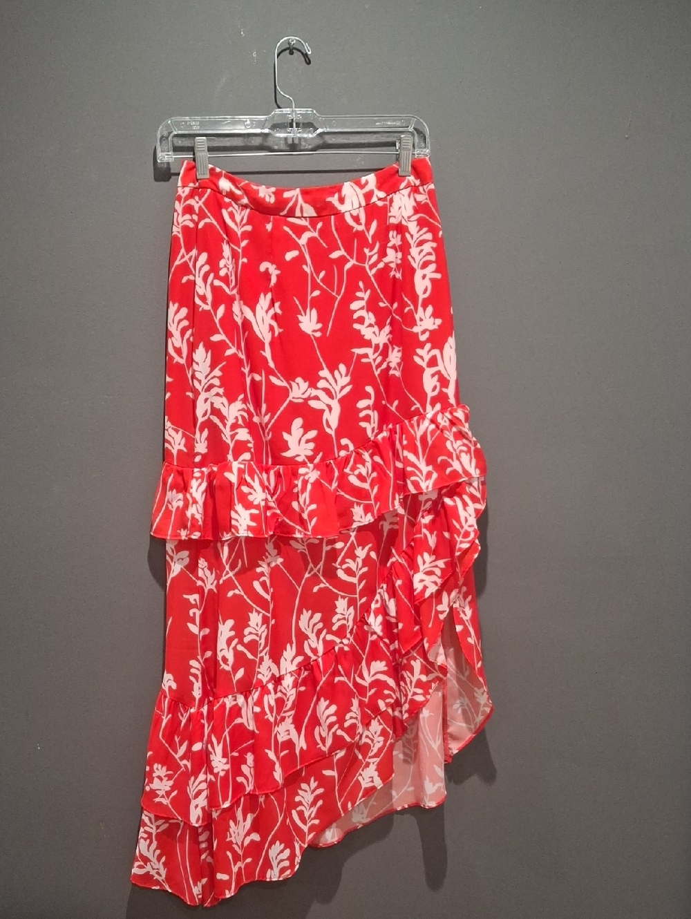 Red Floral Ruffle High-Low Skirt